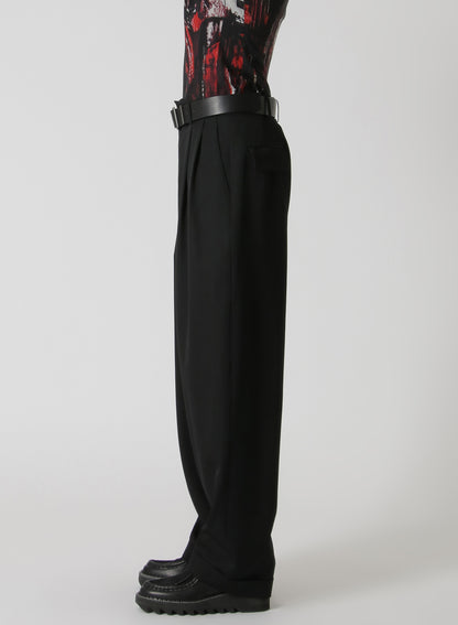 WOOL GABARDINE DOUBLE PLEATED CUFFED HEM PANTS