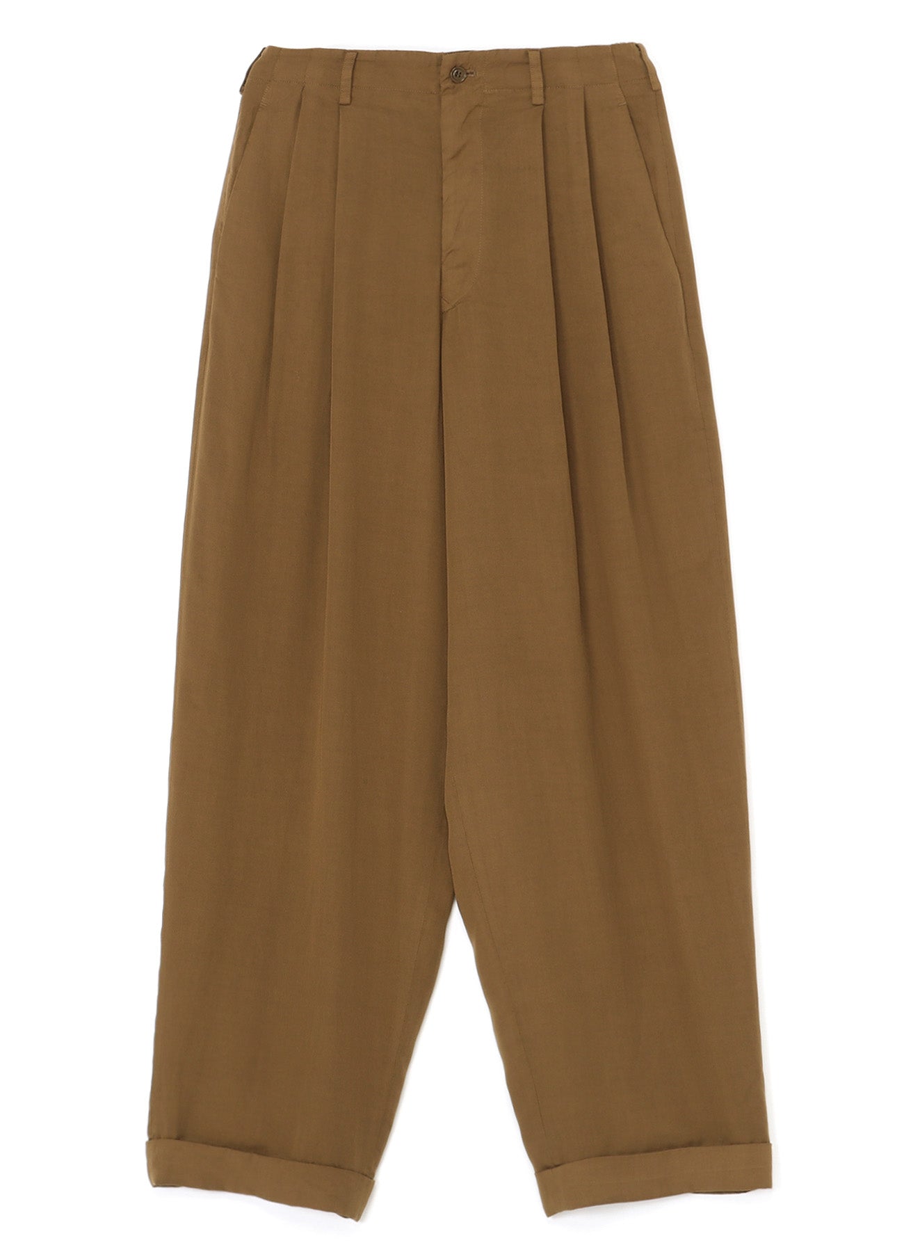 GARMENT-DYED CELLULOSE TWILL DOUBLE PLEATED CUFFED HEM PANTS