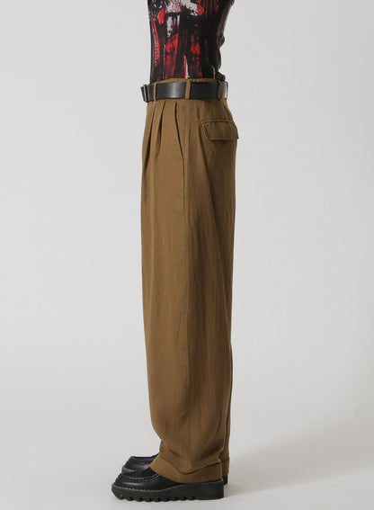 GARMENT-DYED CELLULOSE TWILL DOUBLE PLEATED CUFFED HEM PANTS