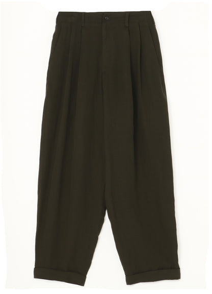 GARMENT-DYED CELLULOSE TWILL DOUBLE PLEATED CUFFED HEM PANTS