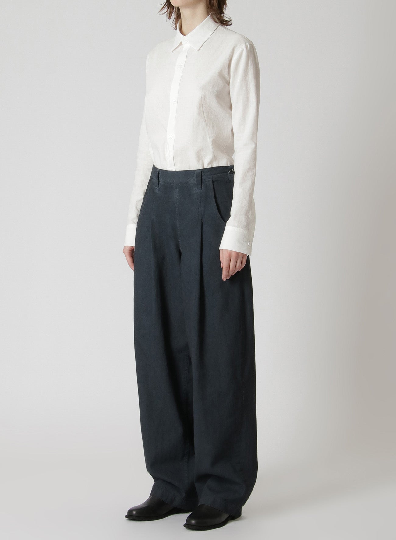 8oz DENIM SIDE SLIT SINGLE PLEATED PANTS