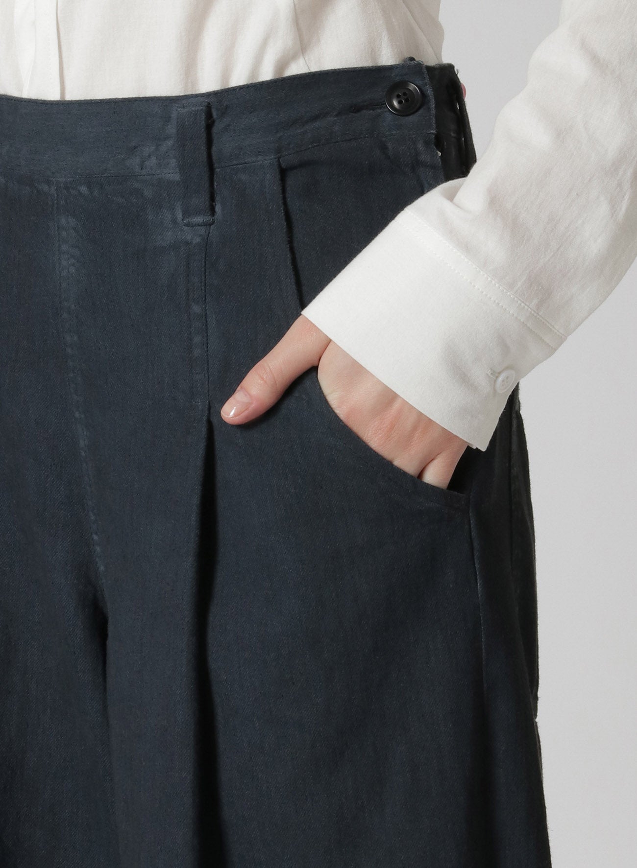 8oz DENIM SIDE SLIT SINGLE PLEATED PANTS