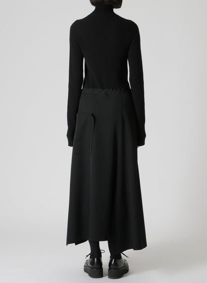 WOOL GABARDINE ASYMMETRIC FLARED PANTS