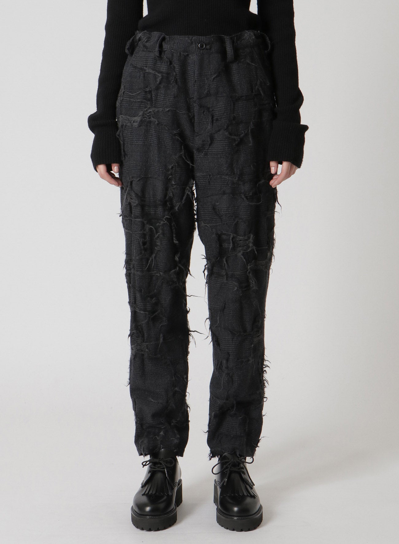 WOOL GLEN CHECK SLIM FIT PANTS
