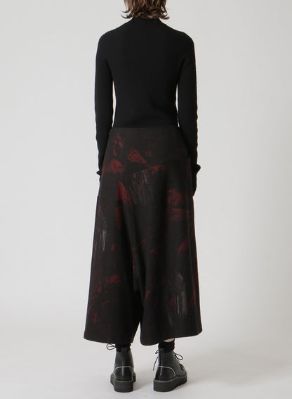 WOOL FLANNEL LEAVES PRINT SKIRT-PANTS