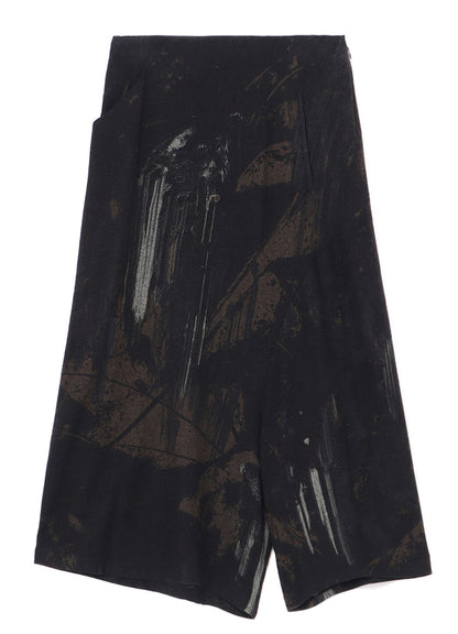 WOOL FLANNEL LEAVES PRINT SKIRT-PANTS