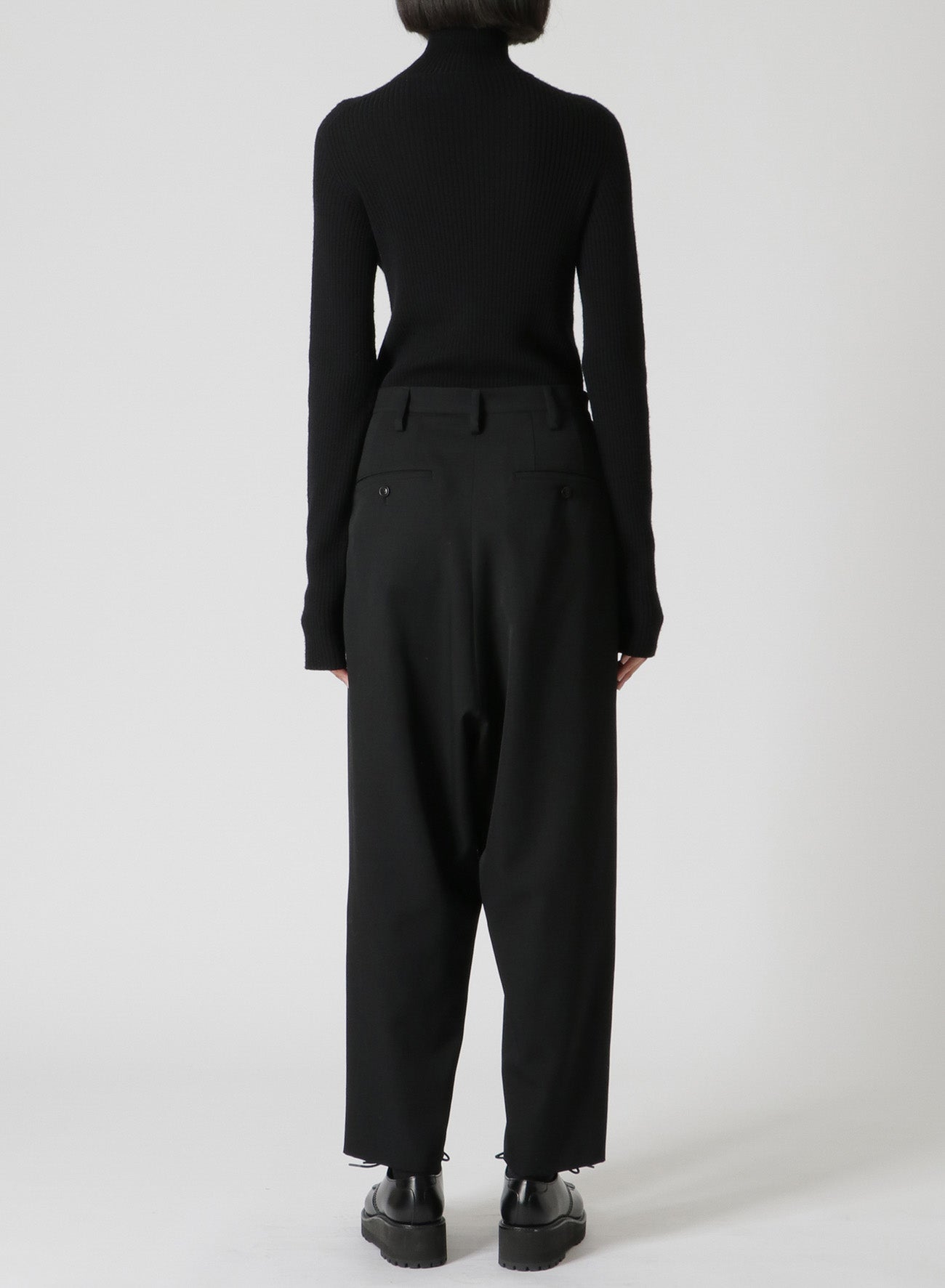 WOOL GABARDINE TAPERED DOUBLE PLEATED PANTS