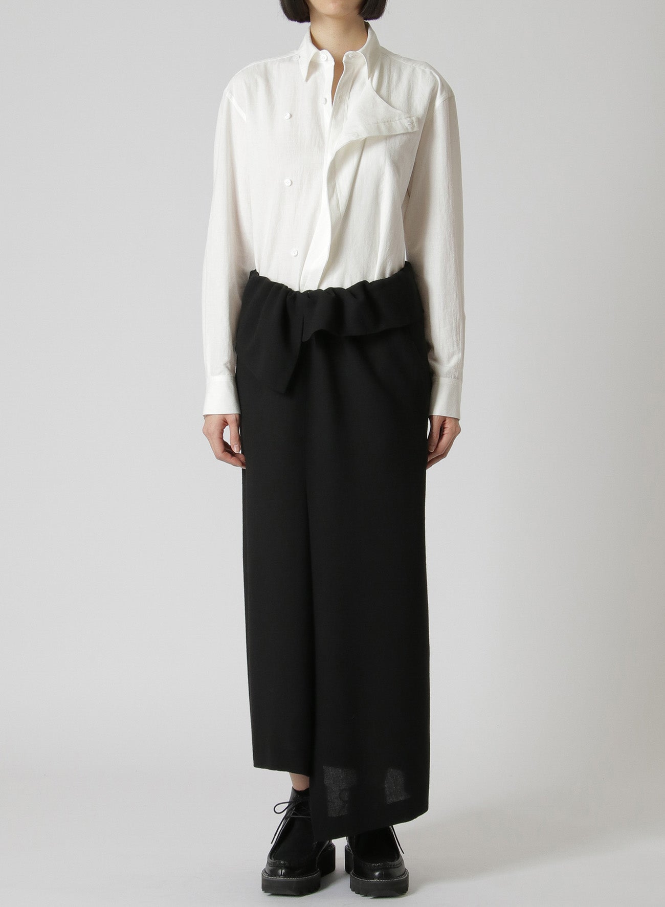 WASH-TREATED WOOL/RAYON ASYMMETRIC TUBE SKIRT