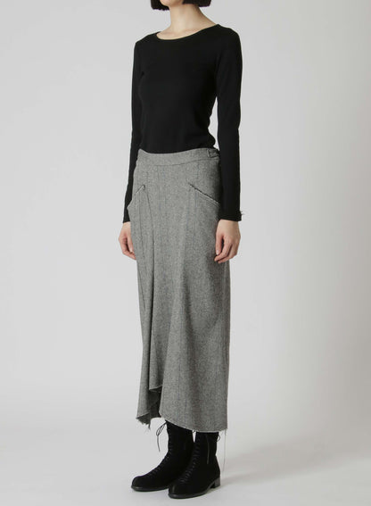 WOOL TWEED HERRINGBONE LONG POCKET SKIRT