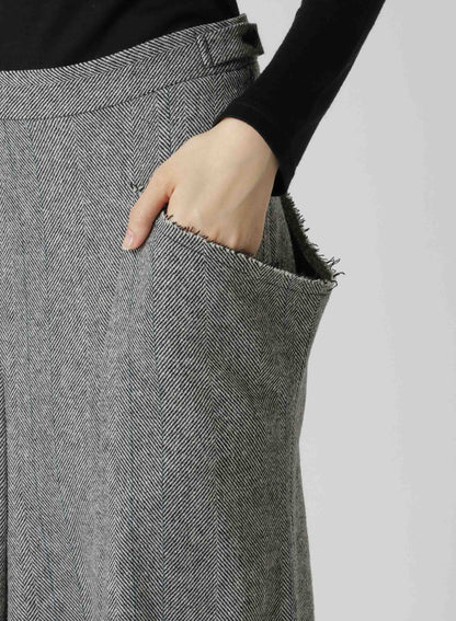 WOOL TWEED HERRINGBONE LONG POCKET SKIRT