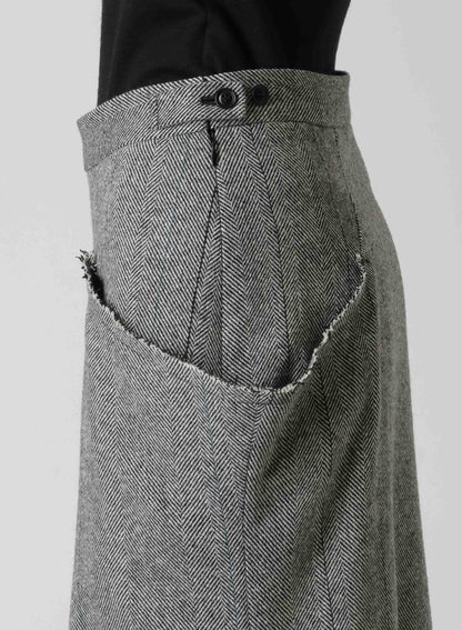 WOOL TWEED HERRINGBONE LONG POCKET SKIRT