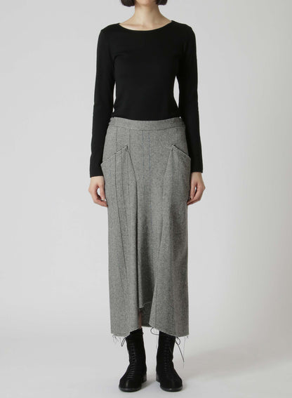 WOOL TWEED HERRINGBONE LONG POCKET SKIRT