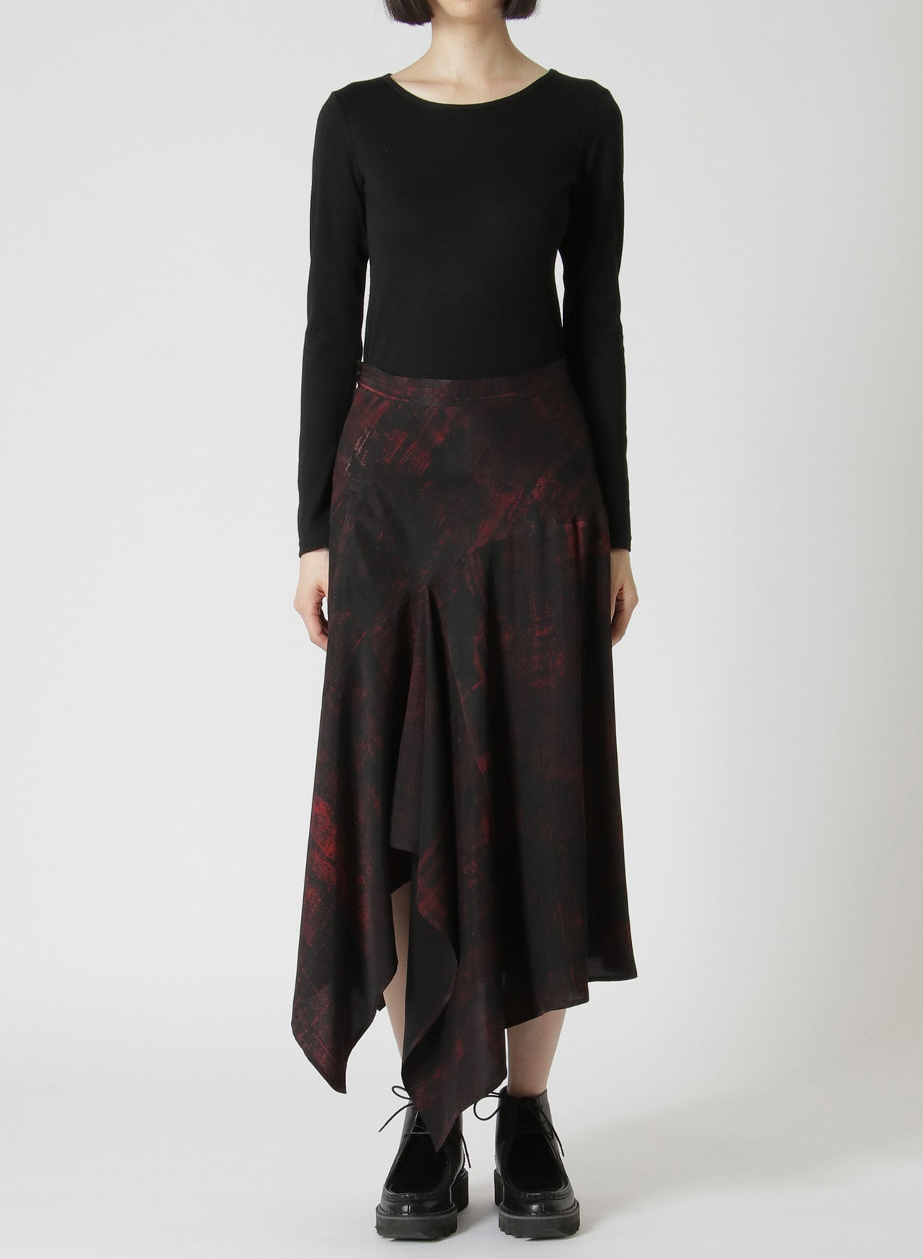 CUPRO/RAYON TWILL ASYMMETRIC FLARED SKIRT