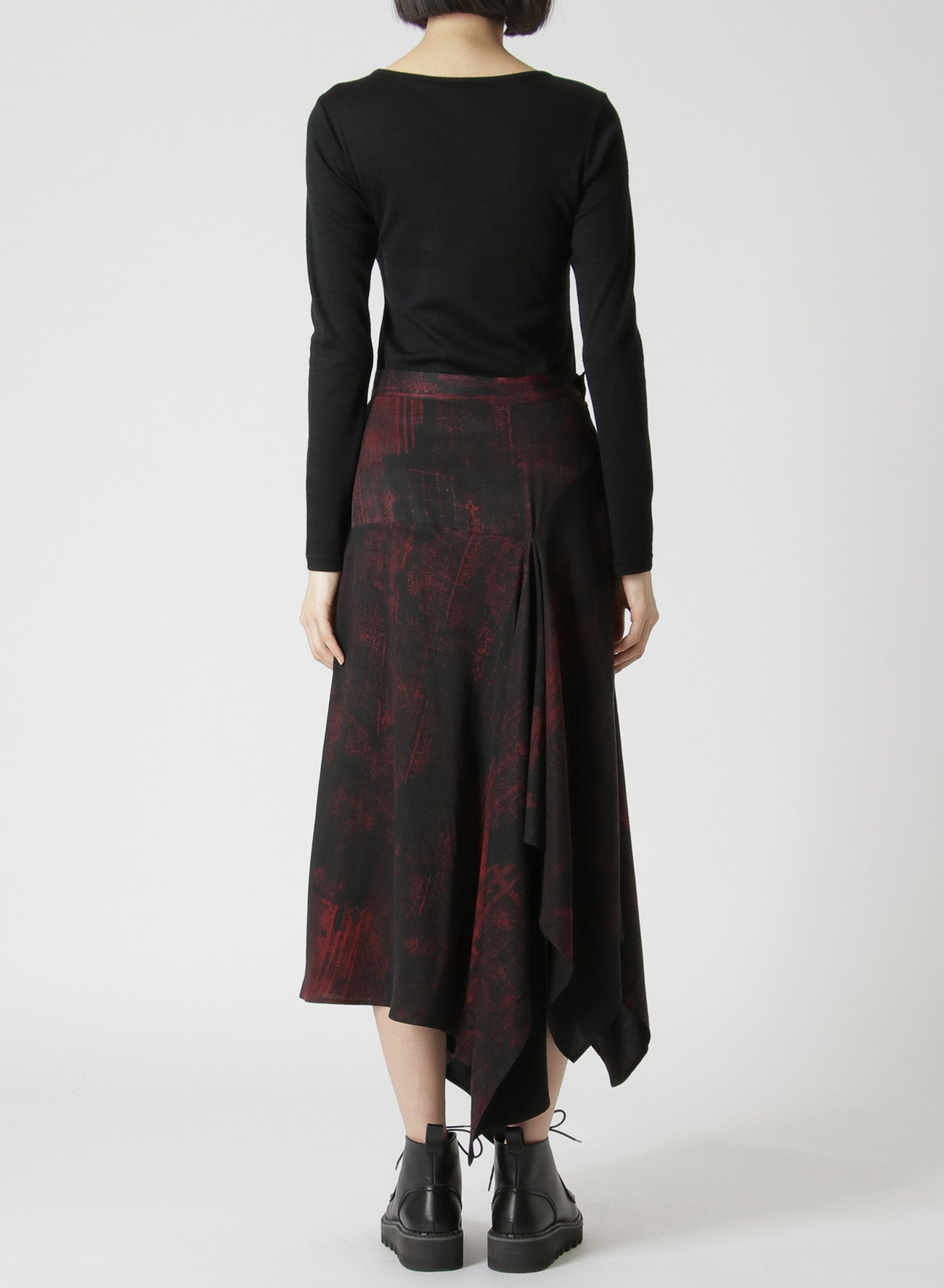 CUPRO/RAYON TWILL ASYMMETRIC FLARED SKIRT