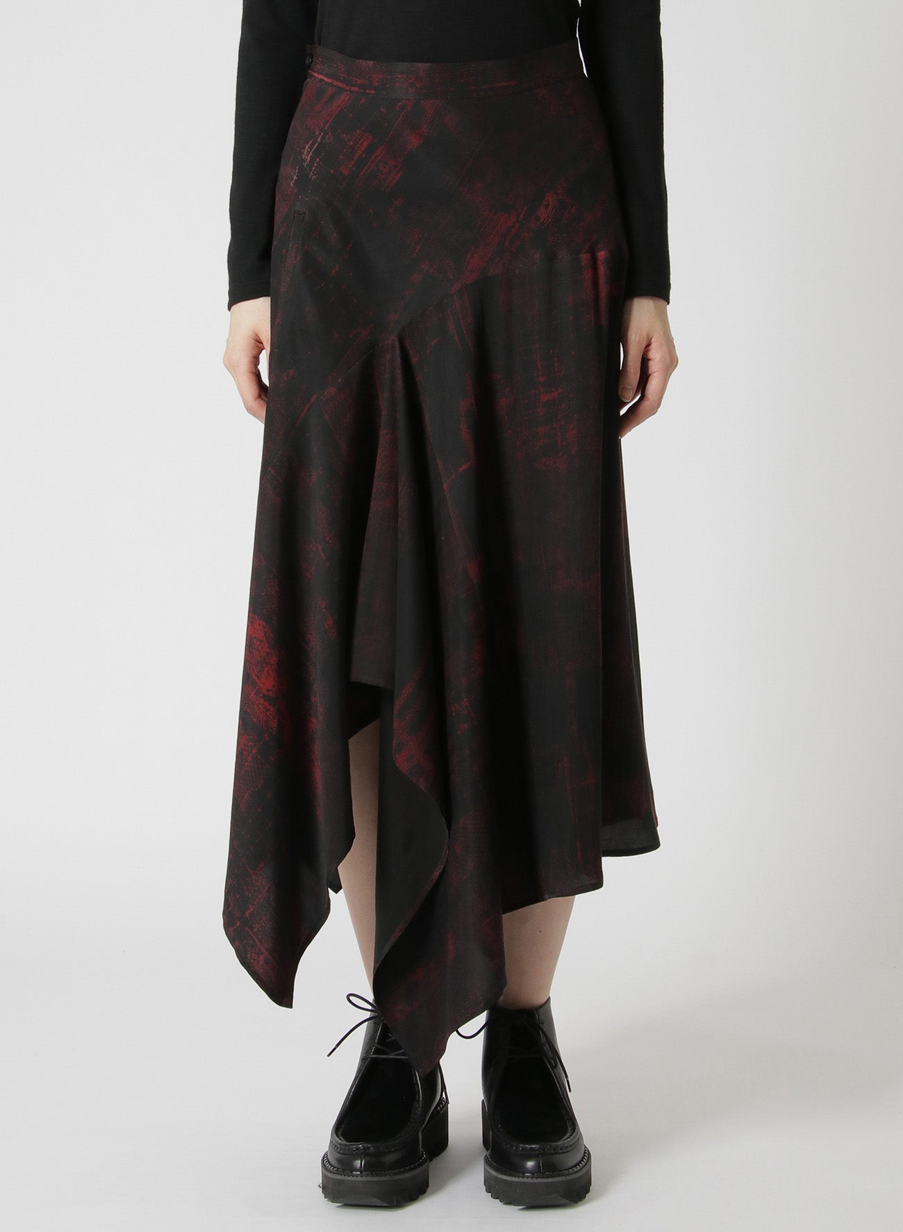 CUPRO/RAYON TWILL ASYMMETRIC FLARED SKIRT