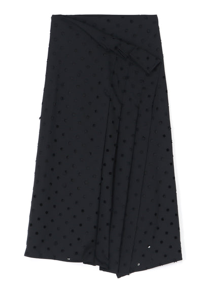 WOOL/POLYESTER GABARDINE PLEATED WRAP SKIRT