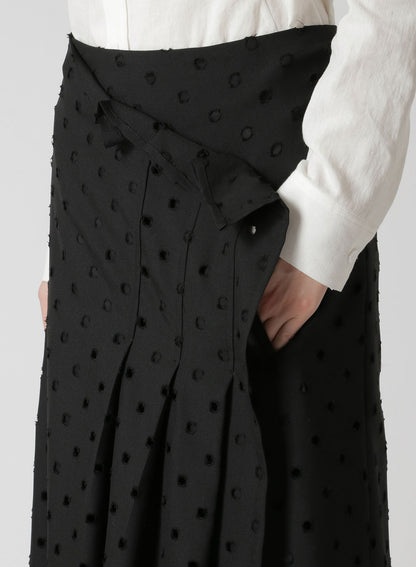 WOOL/POLYESTER GABARDINE PLEATED WRAP SKIRT