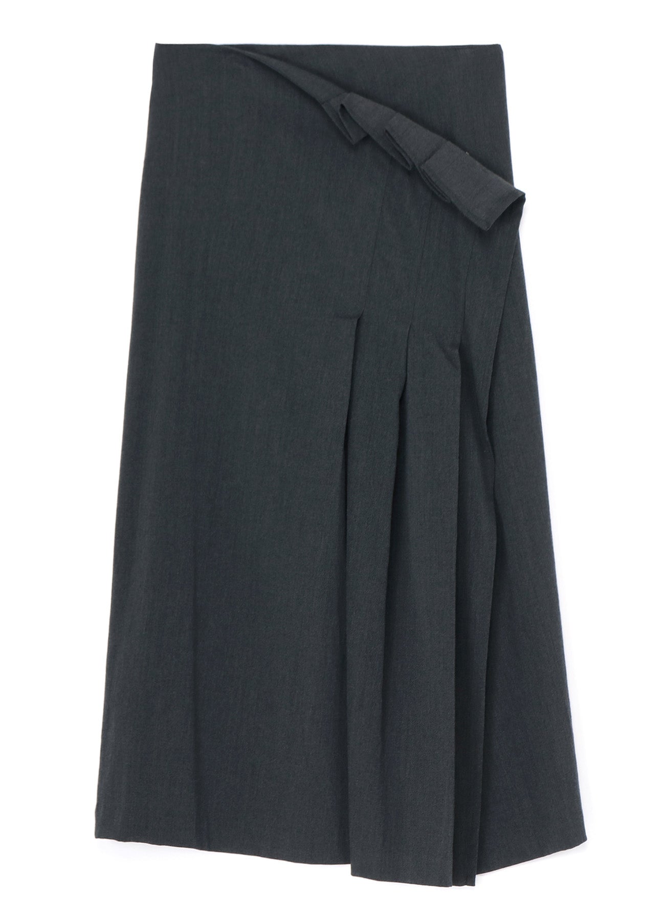 WRINKLED WOOL/RAYON TWILL PLEATED WRAP SKIRT