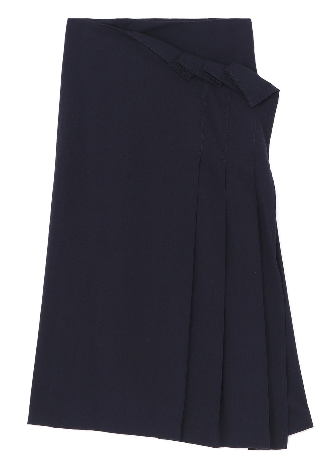 WRINKLED WOOL/RAYON TWILL PLEATED WRAP SKIRT