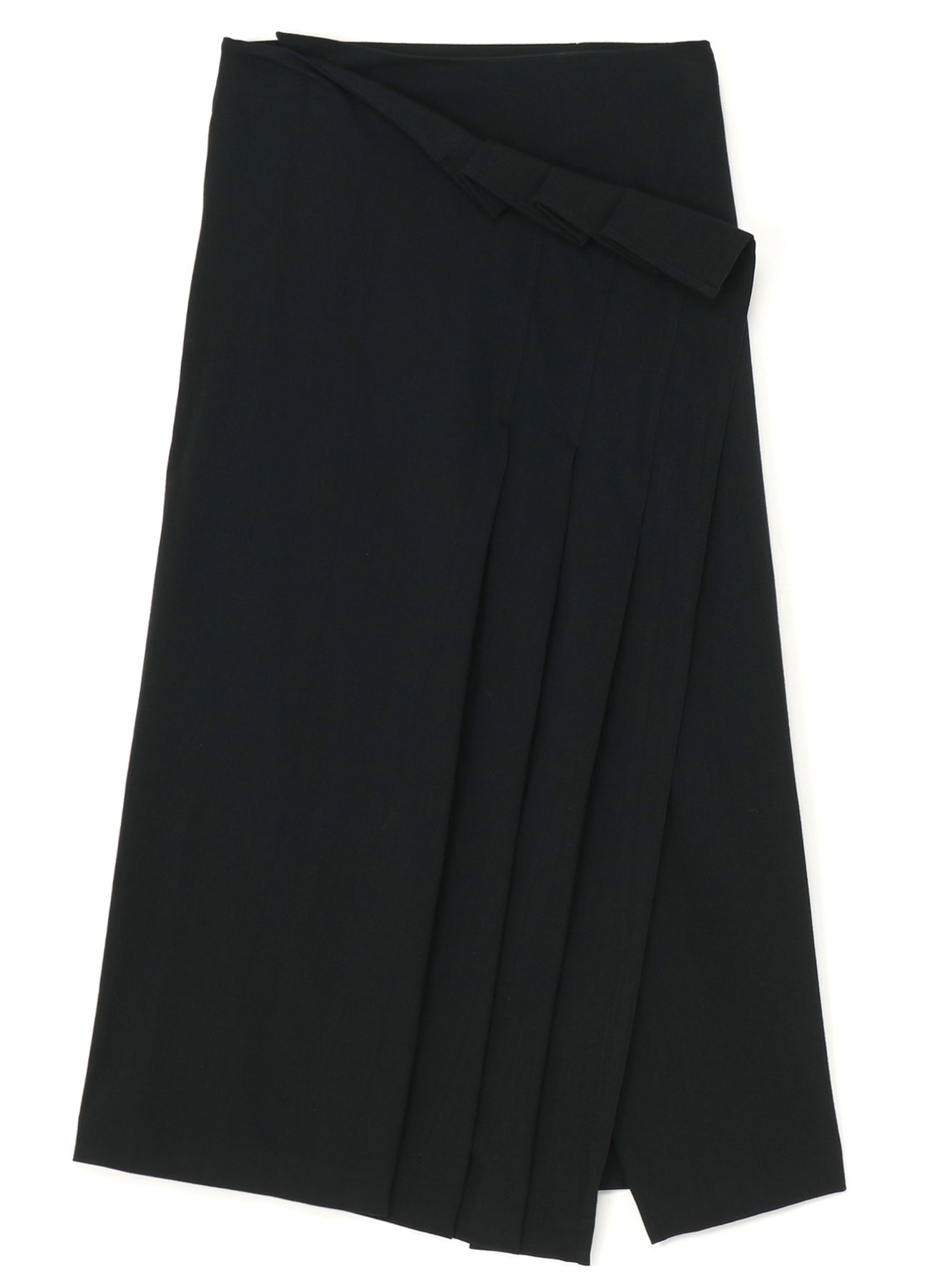 WRINKLED WOOL/RAYON TWILL PLEATED WRAP SKIRT