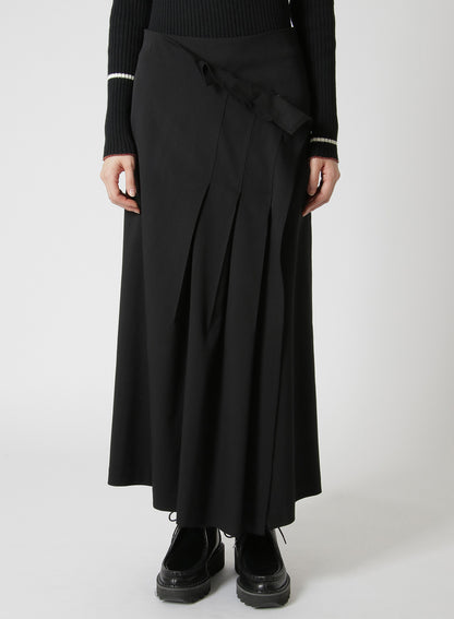 WRINKLED WOOL/RAYON TWILL PLEATED WRAP SKIRT