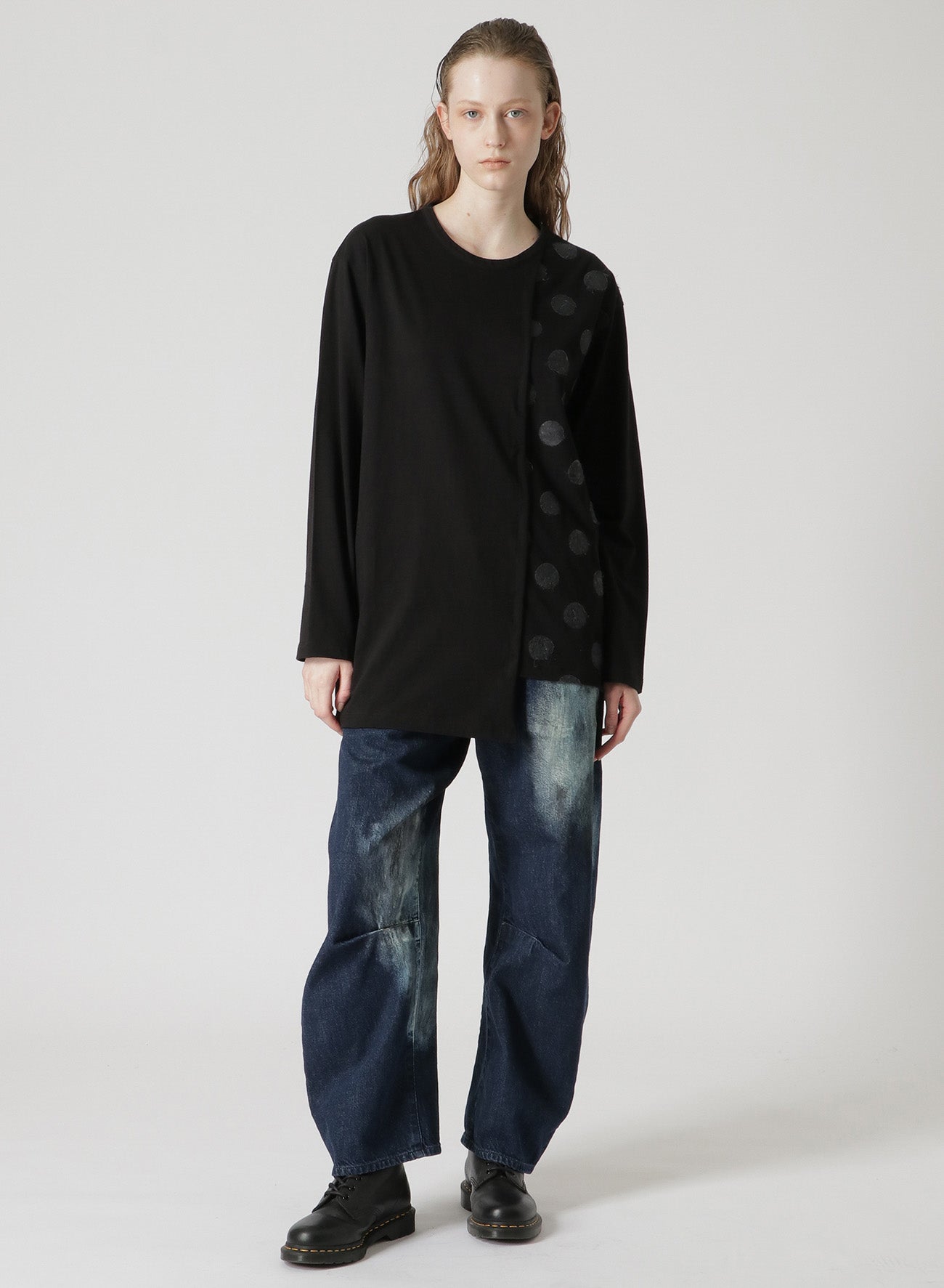 COTTON JERSEY LONG SLEEVE PANEL T-SHIRT