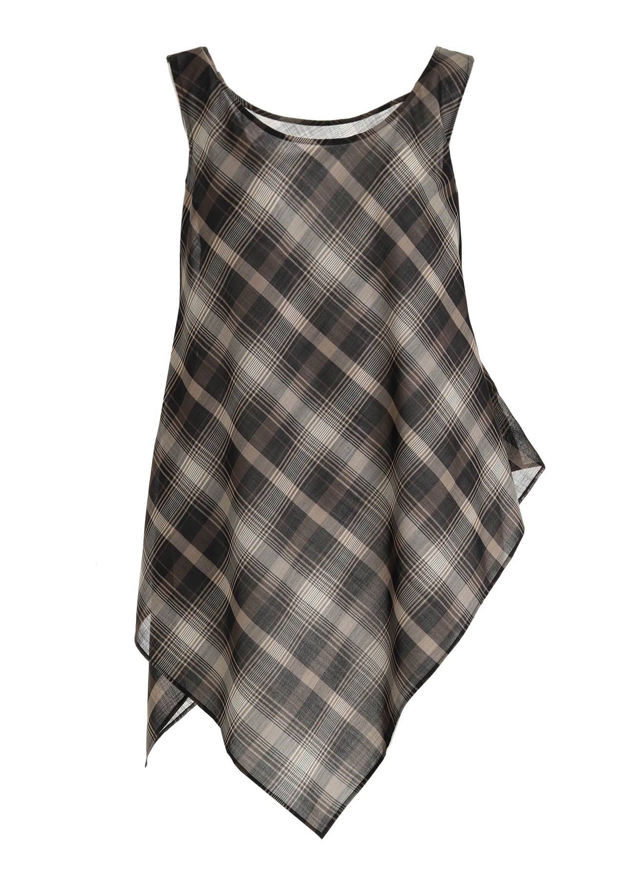 W/PE VOILE PLAID UNEVEN TANKTOP