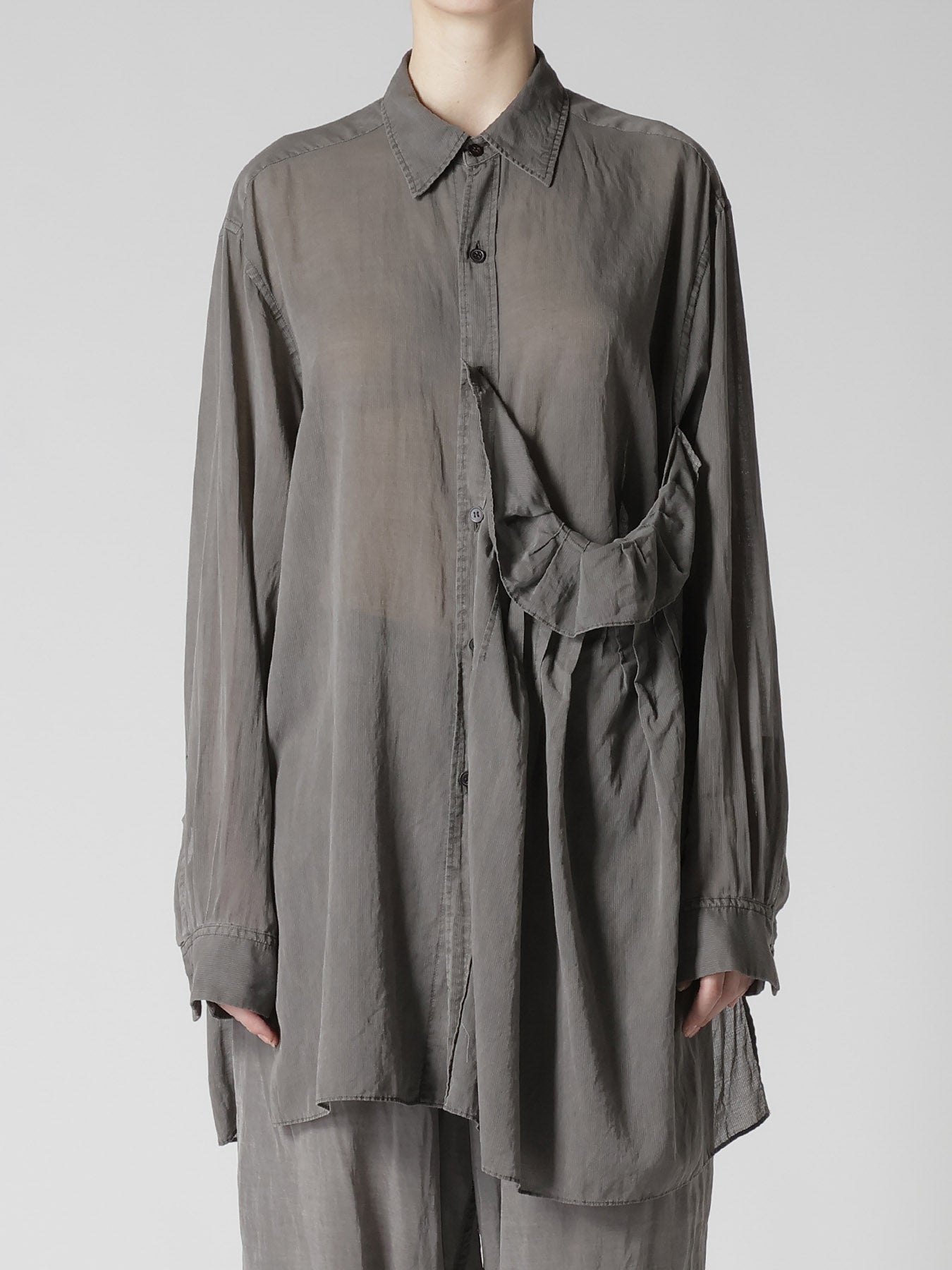 CUPRO/COTTON GARMENT DYED LEFT SIDE TUCK SHIRT