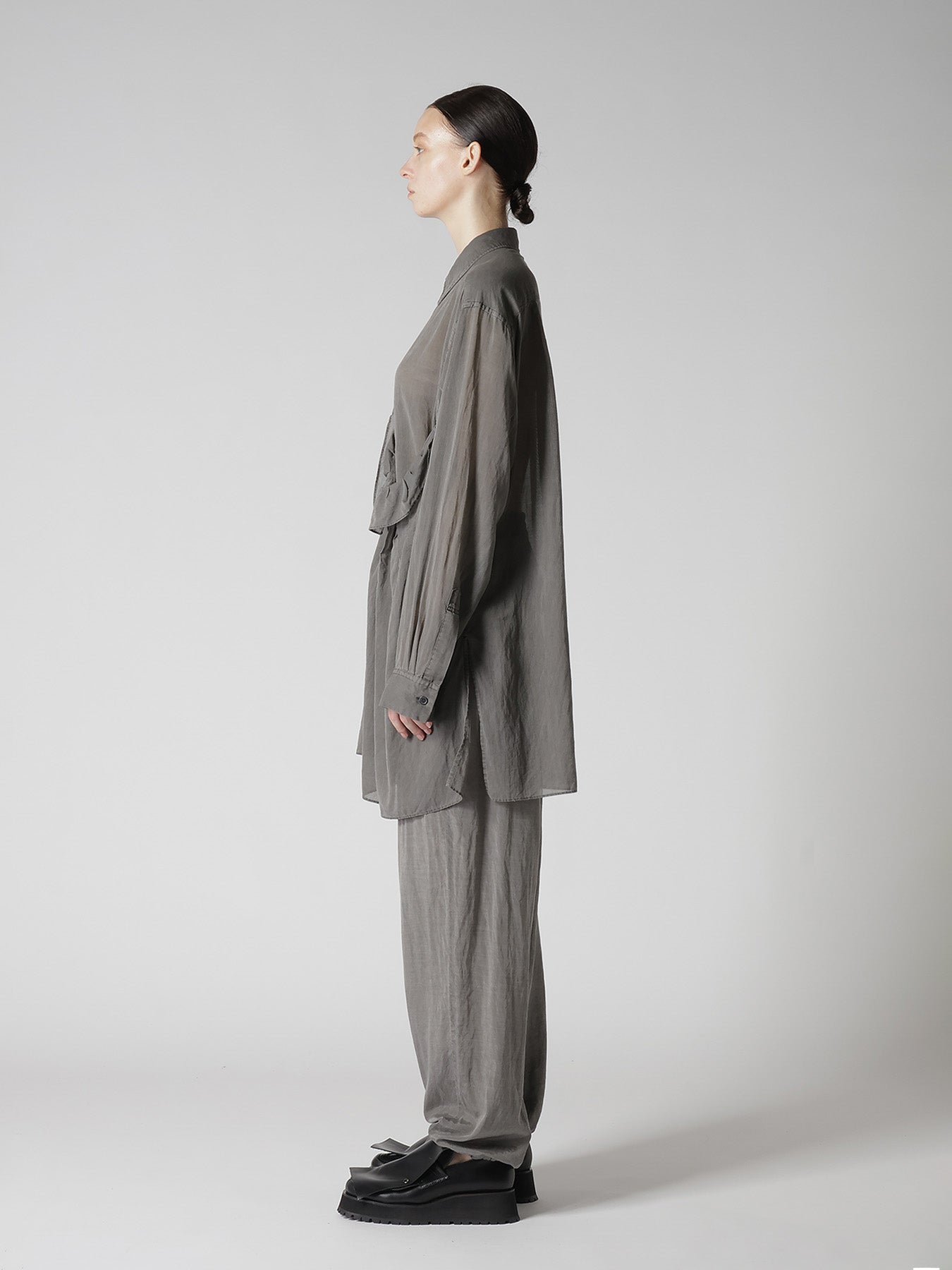 CUPRO/COTTON GARMENT DYED LEFT SIDE TUCK SHIRT