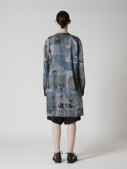 COTTON LAWN VASE COLLAGE PRINT DRAW STRING BLOUSE