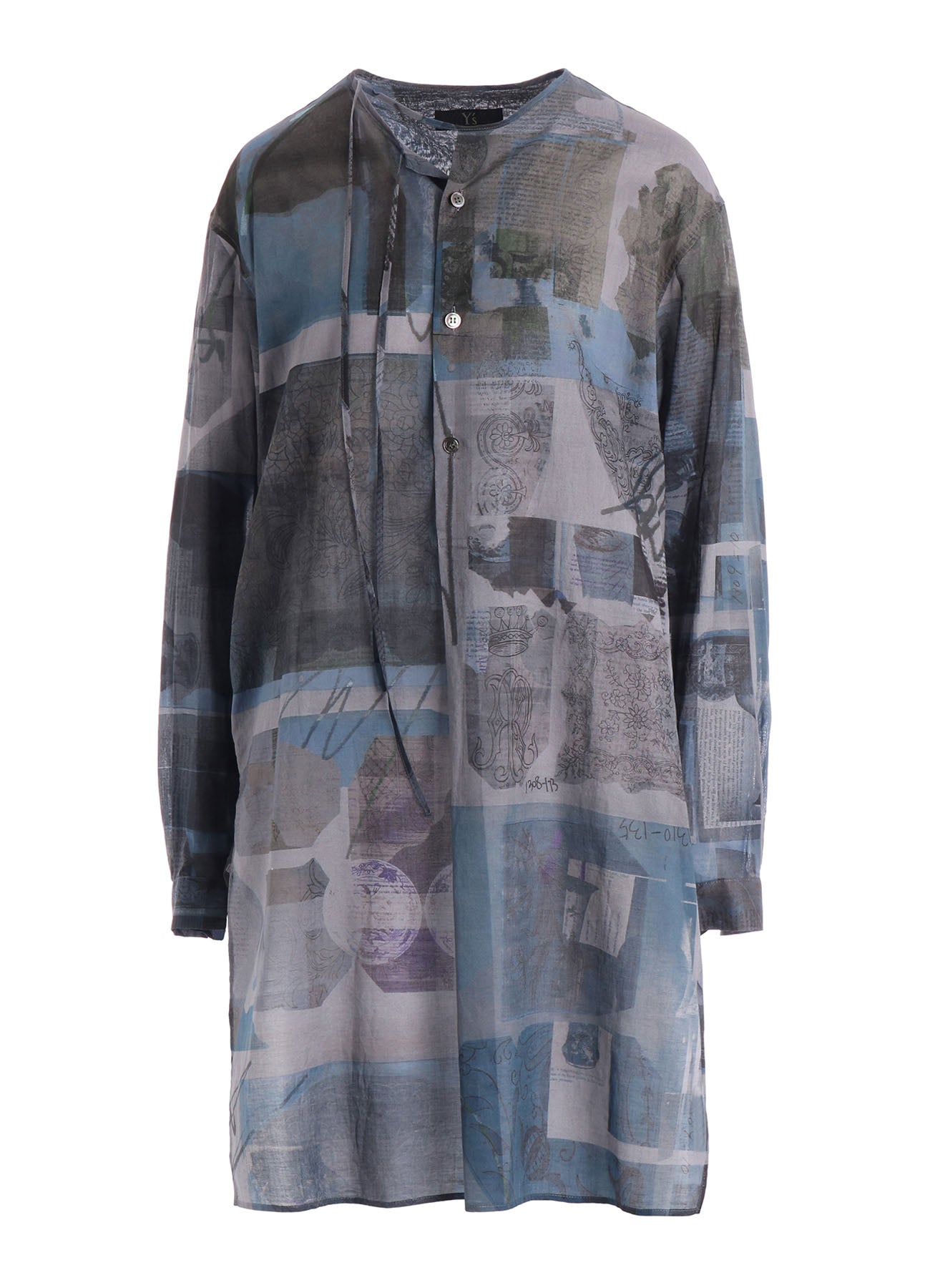 COTTON LAWN VASE COLLAGE PRINT DRAW STRING BLOUSE