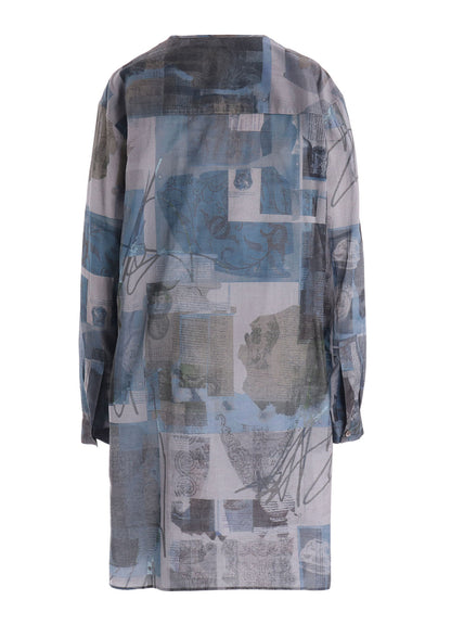 COTTON LAWN VASE COLLAGE PRINT DRAW STRING BLOUSE