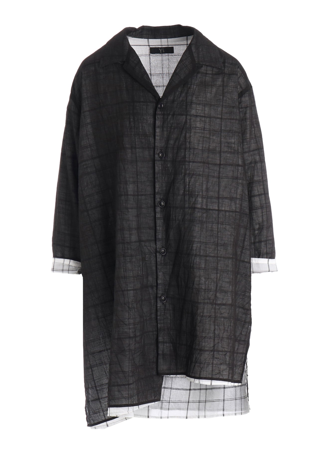 SHEER COTTON-LINEN PLAID LAYER BLOUSE