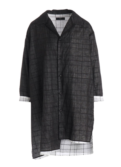 SHEER COTTON-LINEN PLAID LAYER BLOUSE