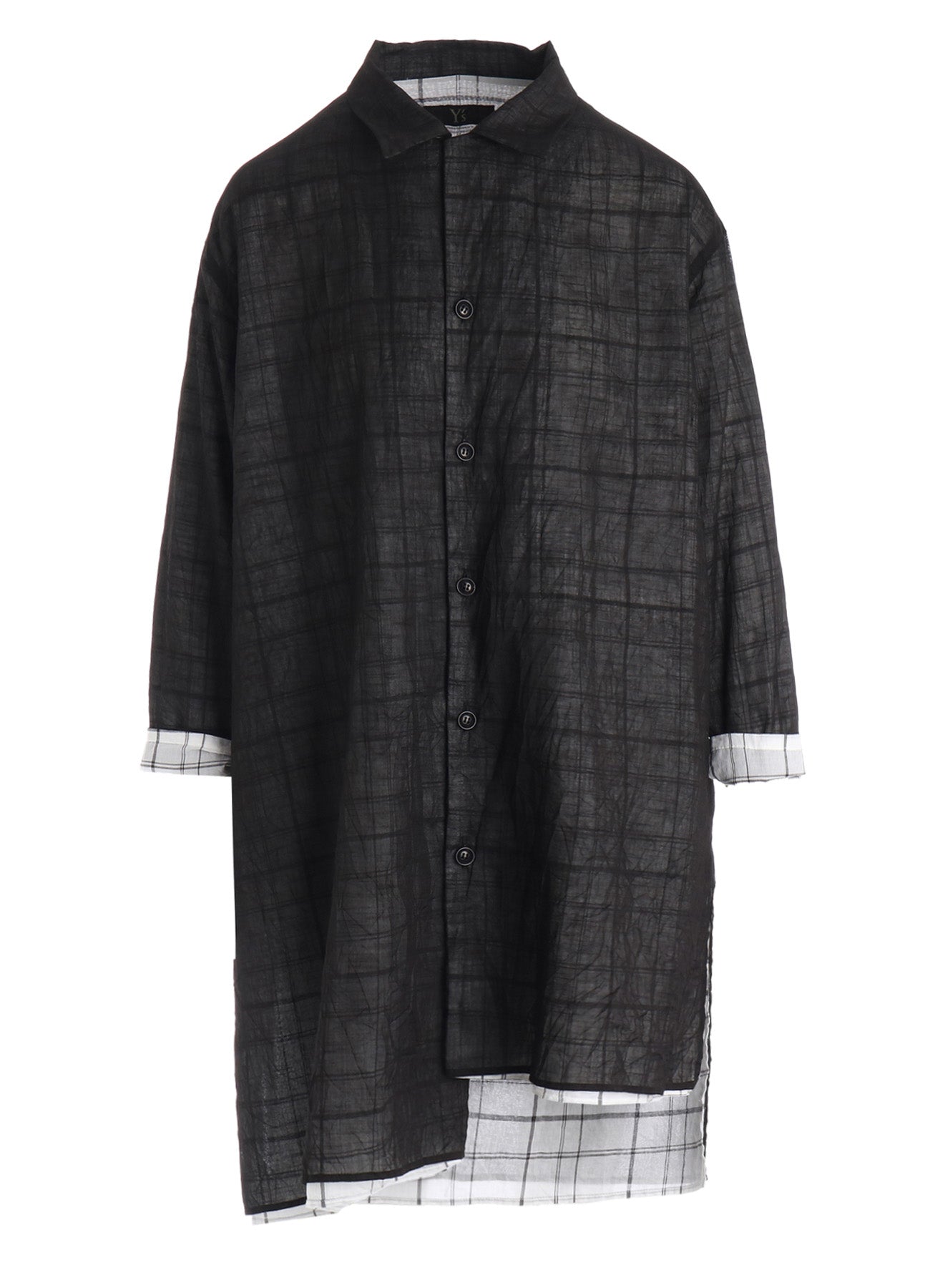 SHEER COTTON-LINEN PLAID LAYER BLOUSE