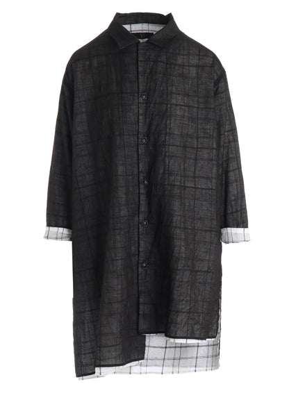 SHEER COTTON-LINEN PLAID LAYER BLOUSE