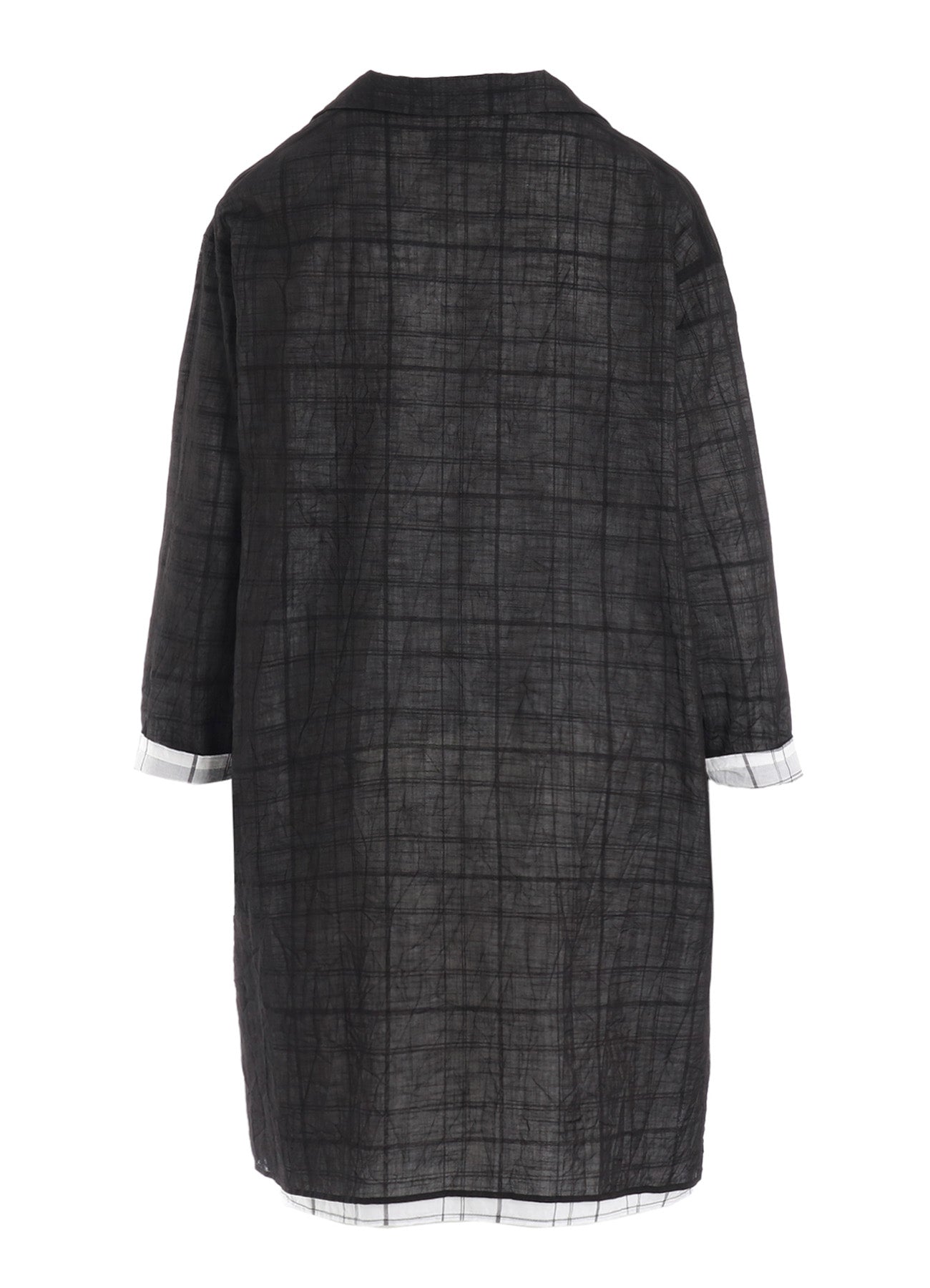 SHEER COTTON-LINEN PLAID LAYER BLOUSE