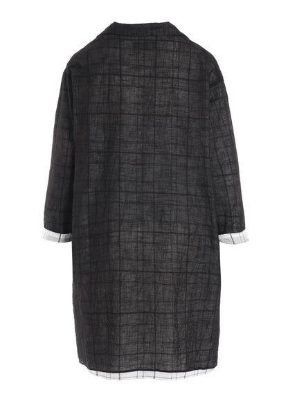 SHEER COTTON-LINEN PLAID LAYER BLOUSE