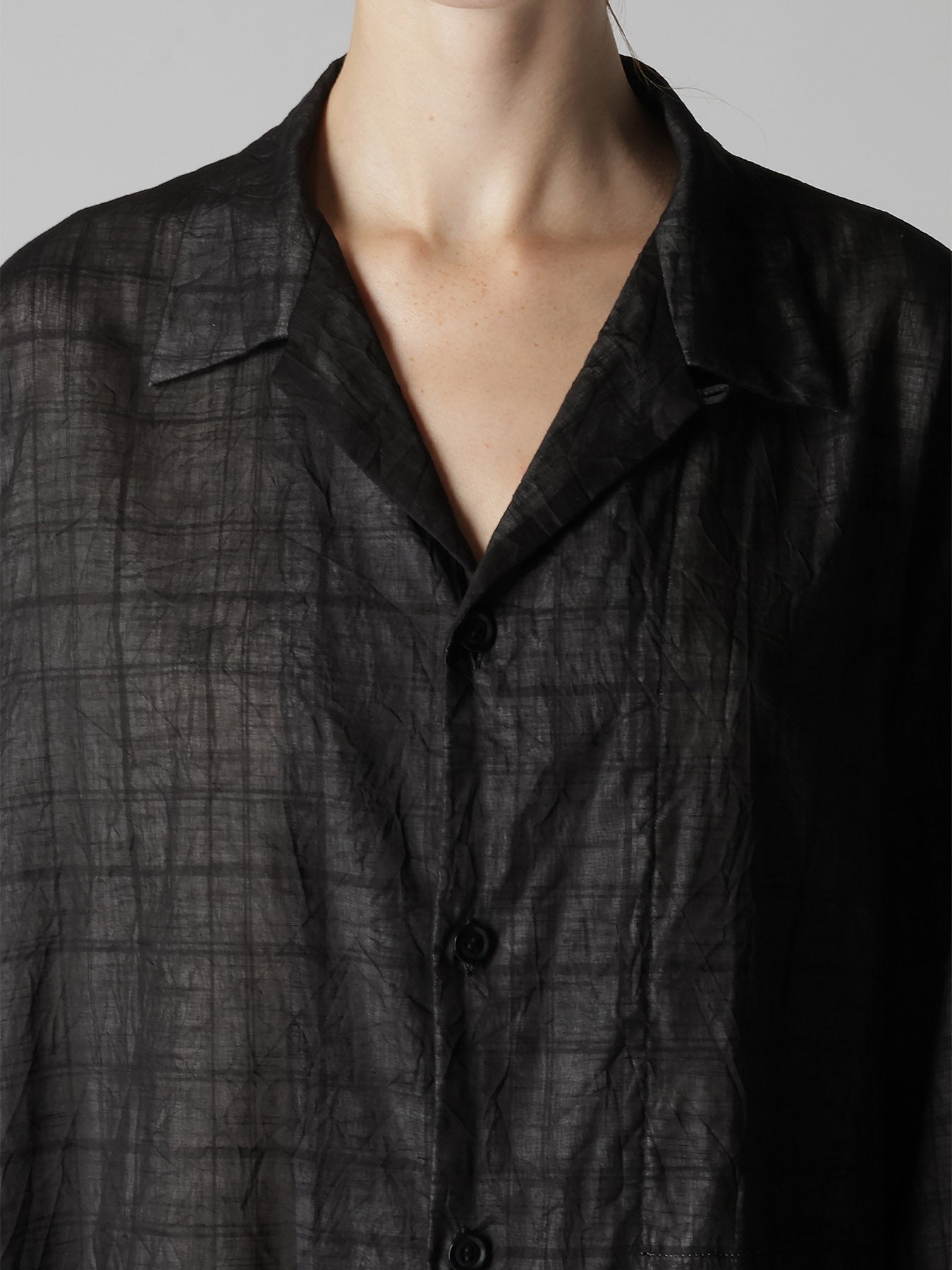 SHEER COTTON-LINEN PLAID LAYER BLOUSE