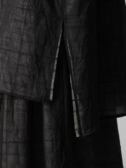 SHEER COTTON-LINEN PLAID LAYER BLOUSE