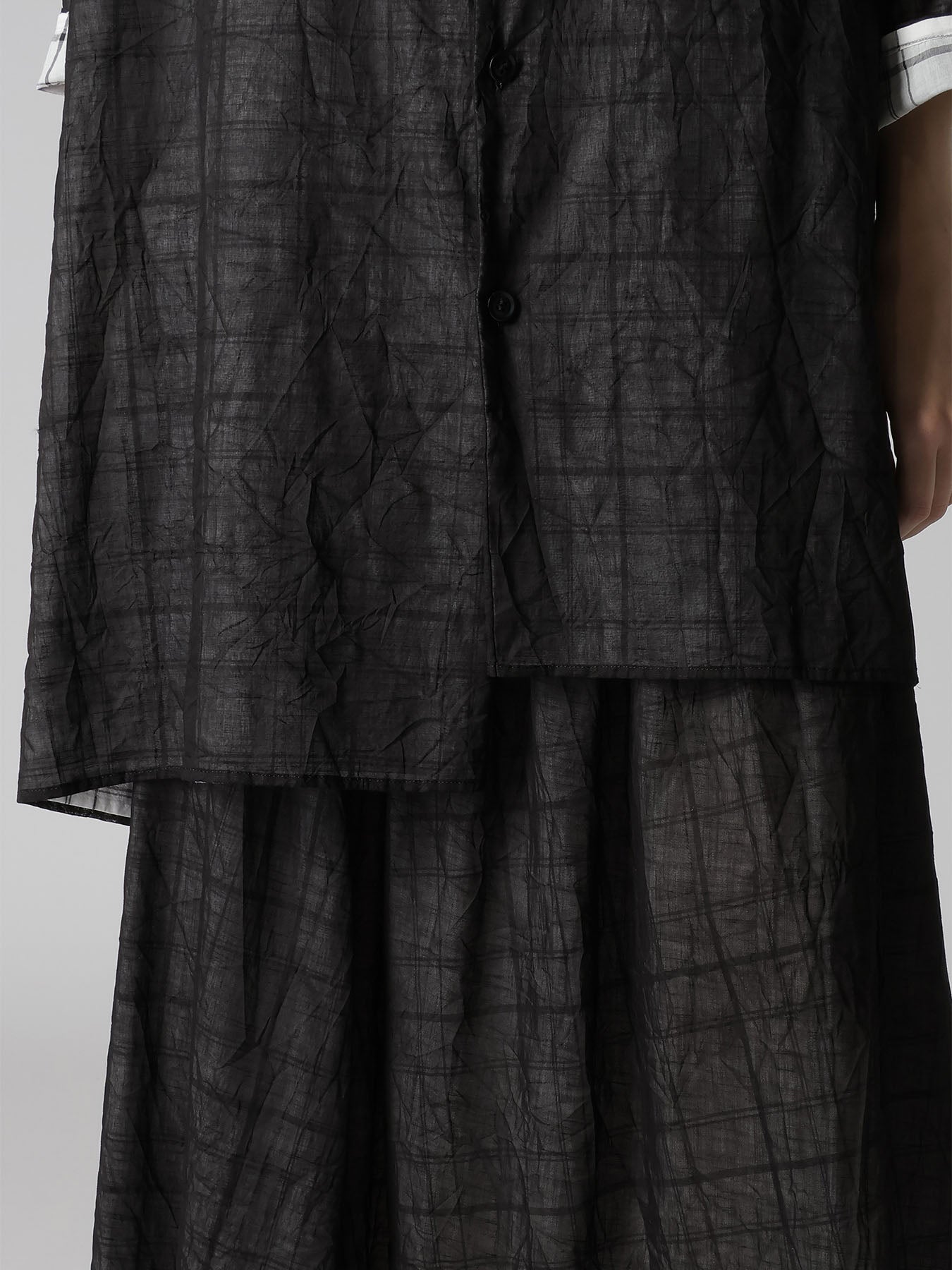 SHEER COTTON-LINEN PLAID LAYER BLOUSE