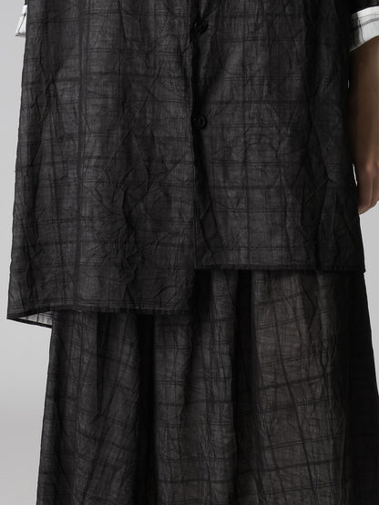 SHEER COTTON-LINEN PLAID LAYER BLOUSE