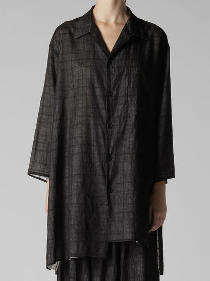 SHEER COTTON-LINEN PLAID LAYER BLOUSE