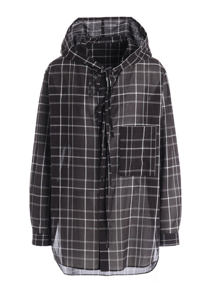 ORGANIC COTTON PLAID HOODED BLOUSE