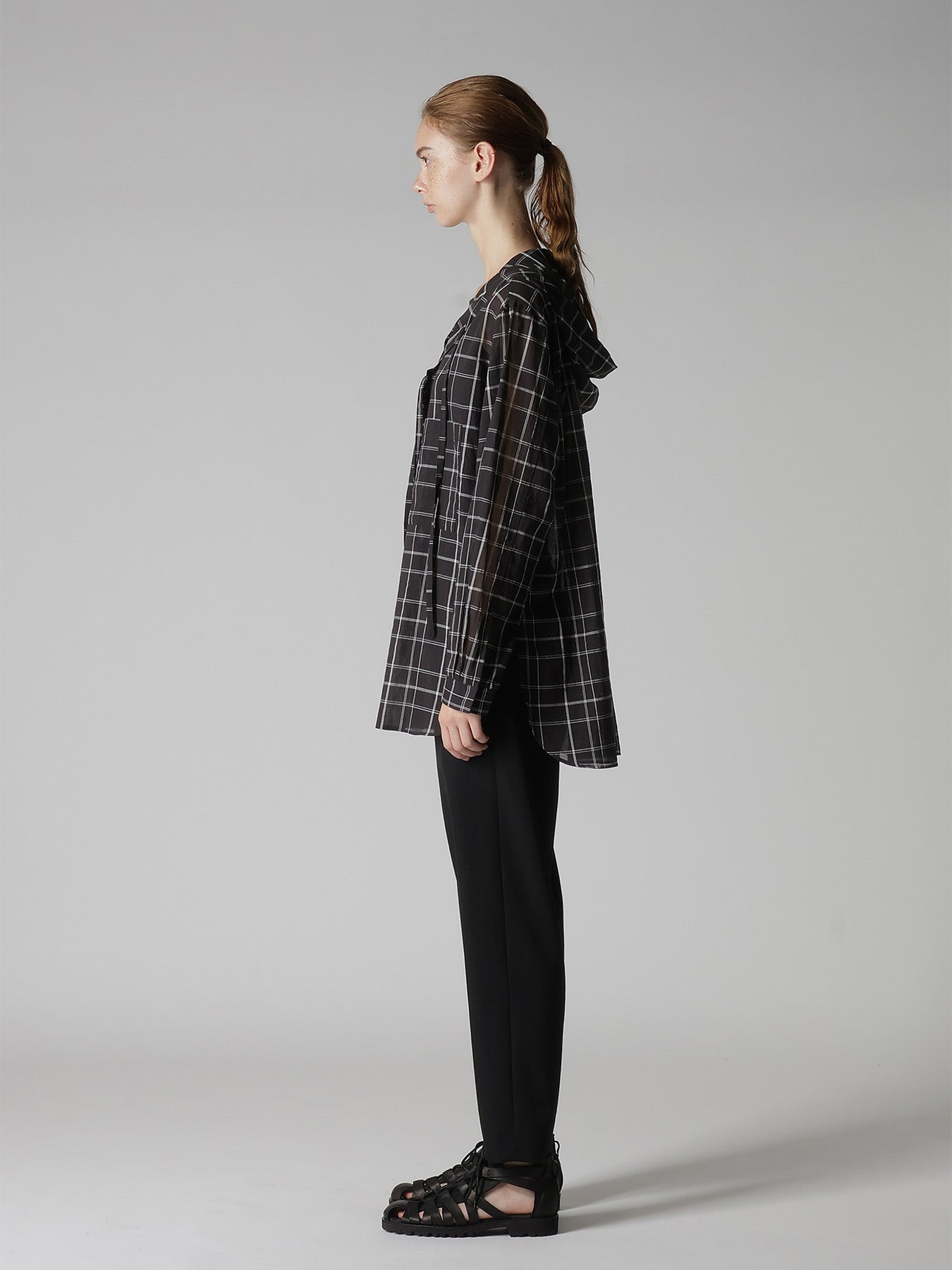 ORGANIC COTTON PLAID HOODED BLOUSE