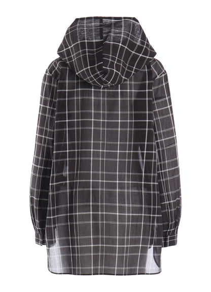 ORGANIC COTTON PLAID HOODED BLOUSE