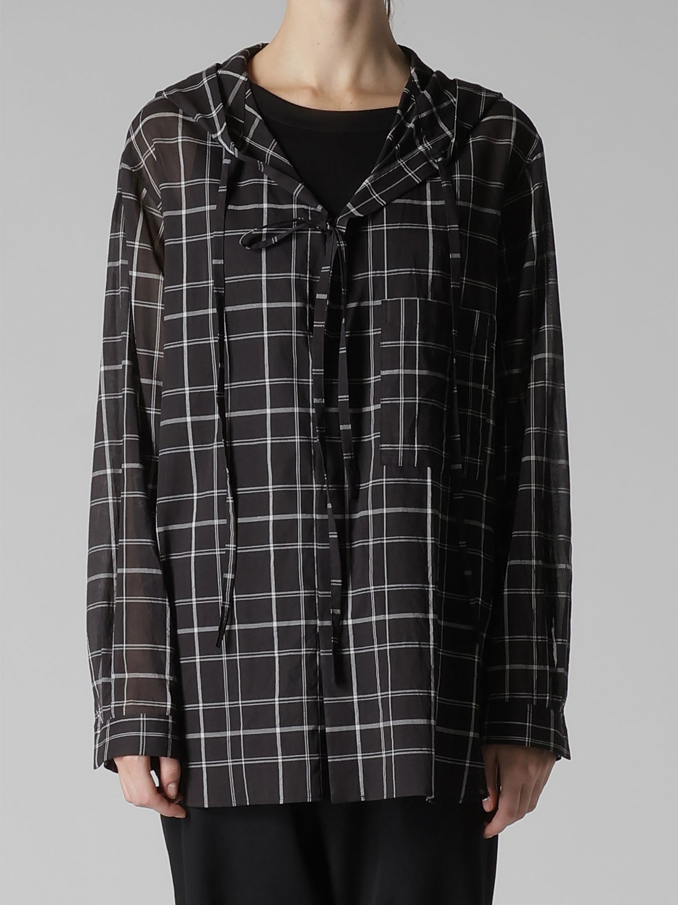ORGANIC COTTON PLAID HOODED BLOUSE