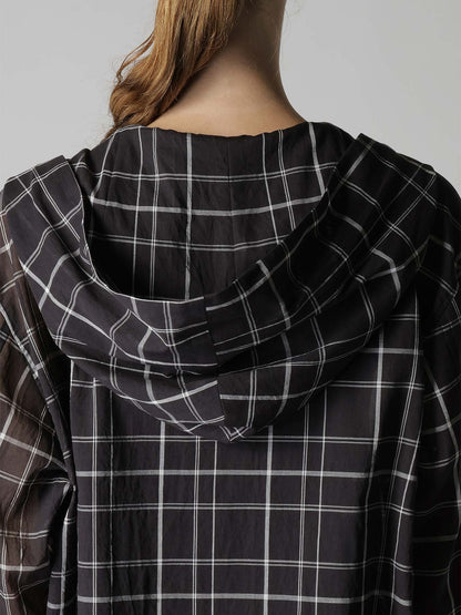 ORGANIC COTTON PLAID HOODED BLOUSE