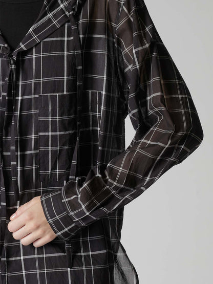 ORGANIC COTTON PLAID HOODED BLOUSE