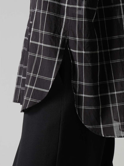 ORGANIC COTTON PLAID HOODED BLOUSE